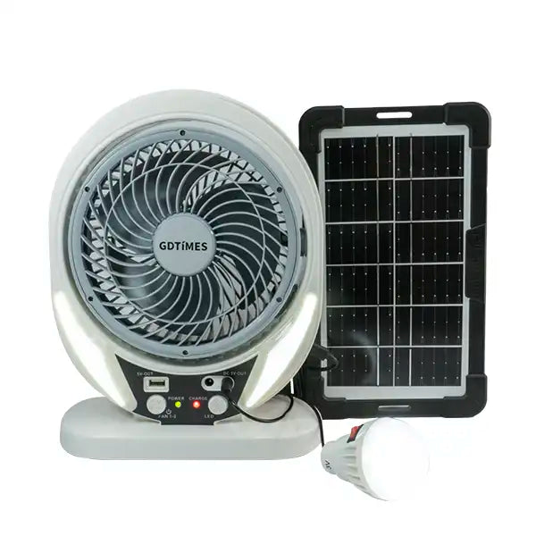 Ventilador Solar 6" De Mesa Con 2 Focos Leds