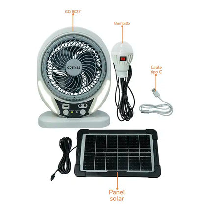Ventilador Solar 6" De Mesa Con 2 Focos Leds