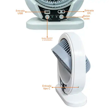 Ventilador Solar 6" De Mesa Con 2 Focos Leds