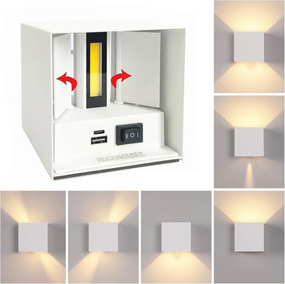 Aplique De Pared Cubo Bidireccional Recargable Luz Amarilla