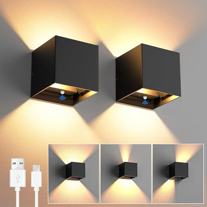Aplique De Pared Cubo Bidireccional Recargable Luz Amarilla