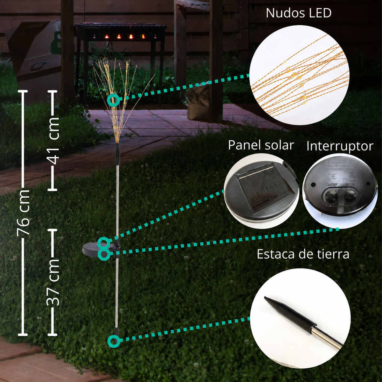 Estaca Solar Fuegos Artificiales Luz Amarilla