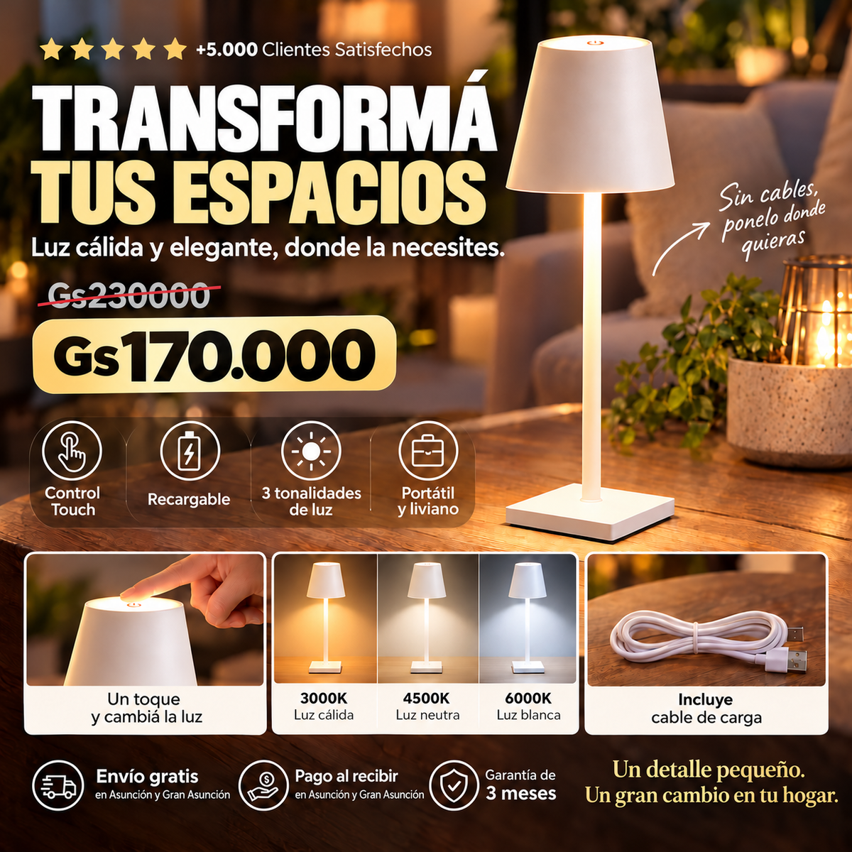 Velador recargable Lumen
