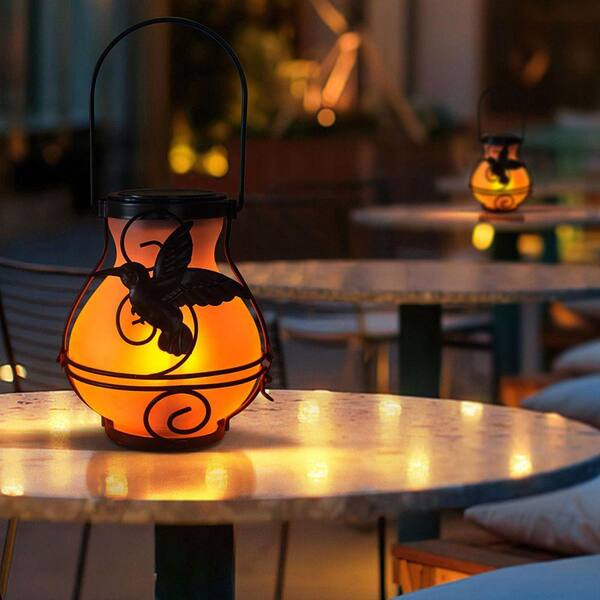 Candelabro de Colibri Solar Efecto Fuego 26 Cm