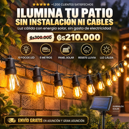 Guirnalda Solar 5 Metros 10 Focos luz amarilla